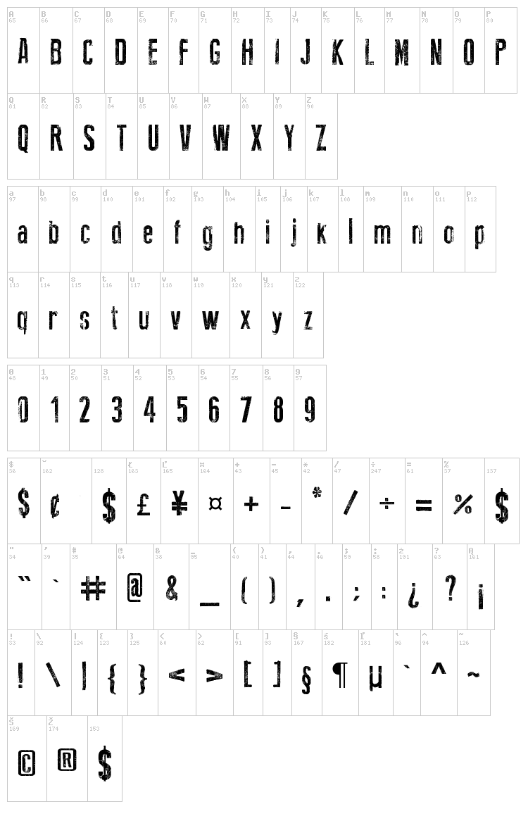 New Press Eroded font map